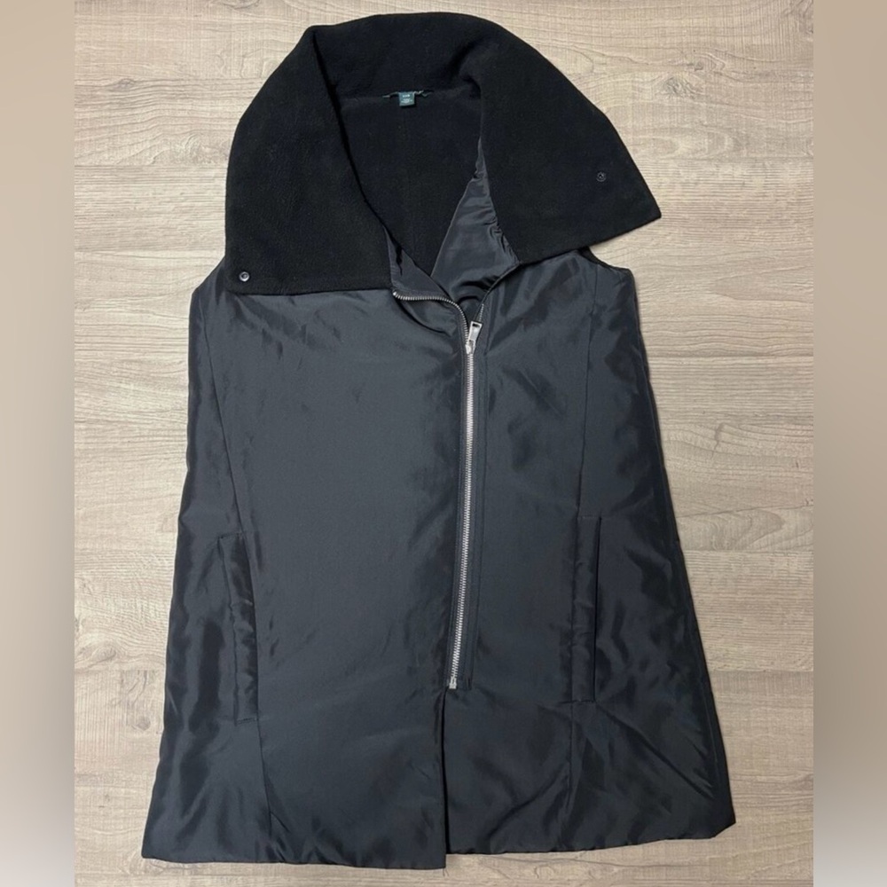 LAUREN Ralph‎ Lauren Women’s Large Long - Black Vest - Angled Zipper- MSRP $160